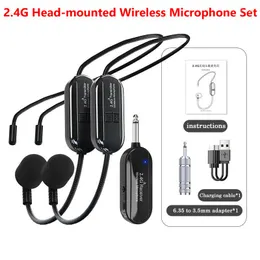 Microphones 2.4G Head-mounted Wireless Lavalier Microphone Set Transmitter With Receiver For Voice Speaker Teaching Tour Guide