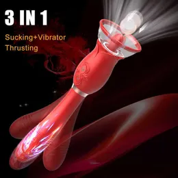Rose sucer vibrateur pour femmes télescopique gode Clitoris ventouse vagin g Spot Massage langue léchage vibrant adulte