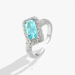 Cluster Rings Original 925 Sterling Silver Redctangle Blue Stonerings for Women Counple Wedding Engagement Women's Vintage Ring Smycken
