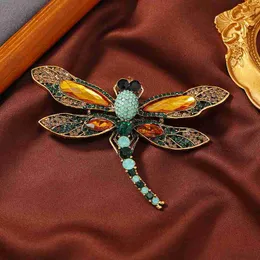 Pins Brooches Morkopela Vintage Dragonfly Brooch Luxury Crystal Insect Pin Brooches For Women Party Banquet Pins Clothese Accessories HKD230807