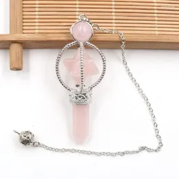 펜던트 목걸이 XSM 62 23mm 천연 로즈 쿼츠 Merkaba Pendulum 펜던트 Reiki Healing 육각 기둥 에너지 Scepter Spiritual Balance