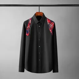 Minglu Cotton Male Shirts High Quality Long Sleeve Plaid Splicing Casual Mens Dress Shirts Fashion Slim Fit Rivter Mens Shirts