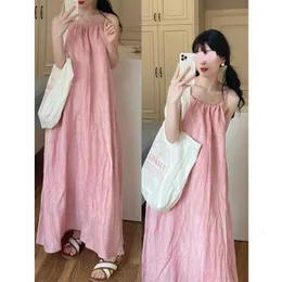 Urban Sexy Dresses Halo Dyed Pink Suspender Dress Women Summer Loose Large Swing Skirt Pleated Sleeveless Long Skirt 230807