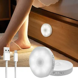 Annan heminredning PIR Motion Sensor LED Night Light USB uppladdningsbar mänskligt induktion Kökskåp sovrum Garderob Corridor Lamp 230807