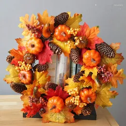 Decorative Flowers 40/50cm Halloween Wreath Pumpkin Berry Decoration Maple Garland Rattan Artificial Fall Front Door Home Decor Thanksgiving