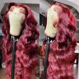 Ludzkie włosy Peruki 99J Human Hair koronkowe przedni peruka Burgundowa fala koronkowa Pertal Frontal For Black Women 180 Gęstość ciemne wino Czerwone Koronkowe Peruki X0802