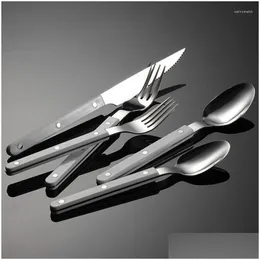 Set di stoviglie 30 pezzi Set di posate in stile francese moda Posate per rivetti in abs per 6 stoviglie in acciaio inossidabile Lavastoviglie Safe Drop Deliv Dhn46