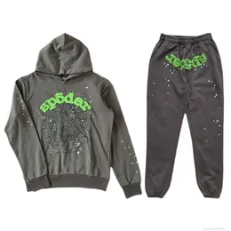 Designer Fashion Clothing Mens Tracksuits SP5DER 555555 Slate Grey Web Hoodie Pants Spider Web Sweater Pants Set