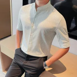 メンズカジュアルシャツ中国語スタイルスタンディングカラーシャツ男性ファッションハーフスリーブ高品質ビジネスソーシャルドレスM5XL 230804