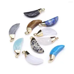 Pendant Necklaces 5 Pcs Moon Shape Faceted Healing Crystal Stone Pendants Agate Charms For Making Jewelry Necklace Gift