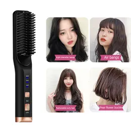 ヘアストレートナーネガティオンストレートナーブラシマン用ワイヤレス加熱コーム女性USB充電ブラックトラバル230807