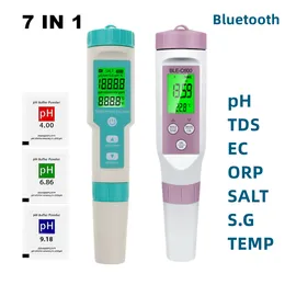 PH -mätare Bluetooth Digital 7 i 1 pH -mätare PHTDSECORPSALINITY SGTEMP METER Vatten Kvalitet Monitor Tester Dricksvatten Akvarier 230804