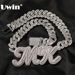 Pendant Necklaces UWIN Custom Name with 16mm Moon Shape Baguettecz Cuban Chain Iced Out Heavy Letters Charms Necklace Hip Hop Jewelry 230807