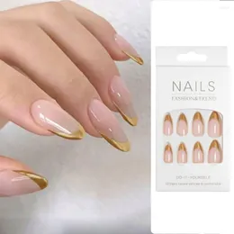 Falska naglar 24st/låda fullt omslaget mandel nagel cusp cirkel falskt mode franska för kvinnor flicka