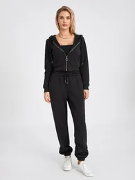 Kvinnors tvådelade byxor 2023 Tracksuits Women Elegant Two-Pieces Suit Set Female Stylish Plus Size Black Hoodies Zip Pant Joggers