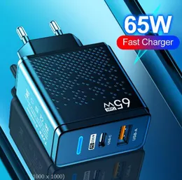 65 W Gan USB-C ŁYSKA DUAL PORT PD USB Type C Szybkie ładowanie QC3.0 Adapter zasilający ładowarki ścienne US EU UK Wtyczki dla Samsung S22 S23 UTRAL Travel Home Backup Smart Phone