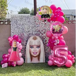 Andra evenemangsfestleveranser 1set Barbi tema latex ballong rosa nummer ballonger baby shower för flicka barn båge garland kit födelsedagsfest dekorationer leksaker 230804