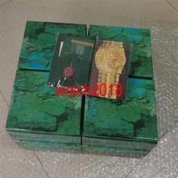 Montre de luxe Mens Watch Box Inner Outer Womans Montres Boxes Hommes Montre-bracelet Green Box Booklet Card239E