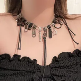 Choker Punk Zipper Star Pentagram Necklace For Women Vintage Cool Hyperbole Creative Trendy Jewelry Hip Hop Rock Accessories