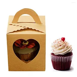 Geschenkpapier, 50 Stück, einzelne Cupcake-Boxen, Kraftbraun, Bäckerei, mit Fenster für Hochzeit, Geburtstag, Party, Leckereien und Babyparty-Geschenke