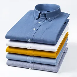 Mäns avslappnade skjortor hög kvalitet 100% bomullsmän oxford skjorta avslappnad eller rutig långärmad skjortor knapp krage design regelbunden passform 4xl 3xl 230804