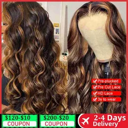 Cabelo Humano Capless Wigs HD Highlight Wig 360 Full Lace Frontal Wigs Brazilian Wear Go Glueless Wig Honey Blonde Hair Human Wigs Body Wave Lace Front Wig x0802