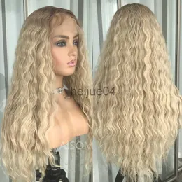 Mänskligt hår Kapslösa peruker Ash Golden Blonde Curly Spets Front Wig With Baby Hair Glueless Synthetic Spets Front Wig For Women Pre Plucked Fiber Wig X0802