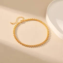 Anklets Copper Plated 18K Gold European And American Celebrity Noble Design Round Bead Anklet Ordinary Chain Women Simple