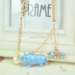 Pendant Necklaces Rhinoceros Baby Mother Bead Sweater Necklace Women Jewelry Long NecklaceRhinestone Chain Christmars Valentine Day Gift