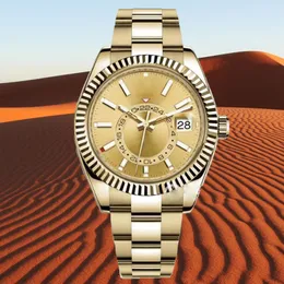 豪華な男性スポーツスカイ宿屋自動時計マルチ機能GMTデュアルタイムゾーン904Lステンレススチールオイスターブレスレット防水時計ボックス付きの輝く時計