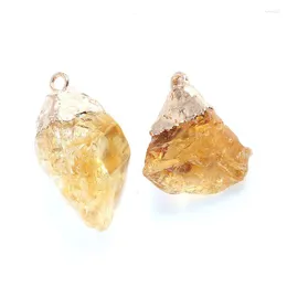 Colares com Pingente Colar de Pedra de Cura de Cristal Natural Alegria Riqueza Quartzo Amarelo Cor Dourada Com Corrente