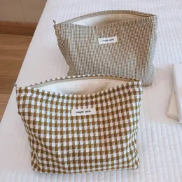 Basker Houndstooth Makeup Cosmetic Bag for Women Cotton Plaid Cosmetics Organizer Stor toalett Kit Skönhet Make Up Borsts Storage Case