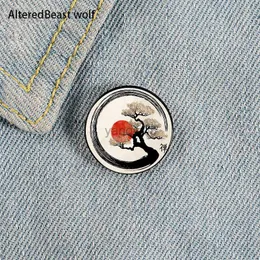 Pinos Broches Enso Círculo e Bonsai Árvore Pin Personalizado Broches Engraçados Camisa Lapela Saco Bonito Crachá Dos Desenhos Animados Jóias Presente para Amantes Meninas HKD230807