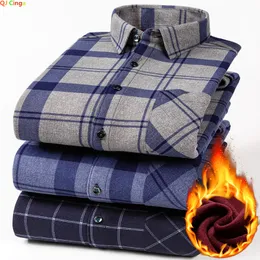Мужские повседневные рубашки зимние клетки с длинными рубашками мужская однобортная квадратная воротничка мода мода Slim Camisa мужская химиза M-4xl 5xl 230807