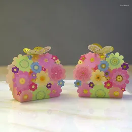 Confezione regalo 50pcs Fiore Scatola di carta Ritaglio Farfalla Caramelle nuziali per gli ospiti 100 Scatole per bomboniere Compleanno per bambini Battesimo Decor