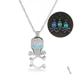 Lockets Fashion Glow In The Dark Skl Pendant Necklaces Hollow Luminous Pearl Cage Skeleton Charm Necklace For Women S Halloween Drop D Dhl1H