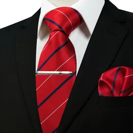 Szyja krawaty Eschepic 8 cm czerwone zielone pasiaste krawaty dla mężczyzn w garniturach Zestaw krawata błyszczącego klipu Hanky ​​Business okazja weselna 230807