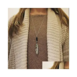 Pendant Necklaces Fashion Lava Rock Stone Arrow Feather Leaf Essential Oil Diffuser Necklace For Women Aromatherapy Jewelry Gift Drop Dhacd