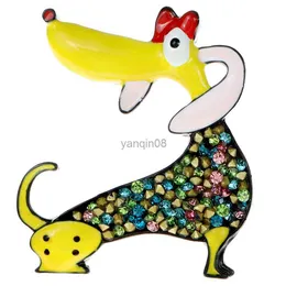 Broches de alfileres CINDY XIANG, Broches de perro con diamantes de imitación para mujer, nuevo Pin de Animal bonito a la moda, Color amarillo, el Dachshund, alta calidad HKD230807