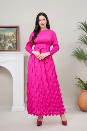 الثياب الحضرية المثيرة Miyake Long Sleeve Pink Designer فستان للنساء تنورة Runway Skirt Vestidos Robe Mujer عرضة أنيقة الأرجواني بالإضافة إلى الحجم 230804