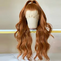 Peruca sem tampa de cabelo humano, onda corporal, gengibre, cor laranja, cabelo sintético, frente, peruca, 26 polegadas, fibra longa, ondulada, frontal, perucas para moda feminina, sem cola x0802