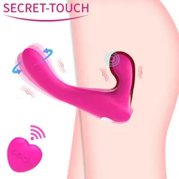 Realistischer Dildo-Vibrator-Massagegerät, trägerlos, zum Anschnallen, lesbisch, Doppelkopf, G-Punkt, Klitoris, stimuliert für Frauen, Erotik