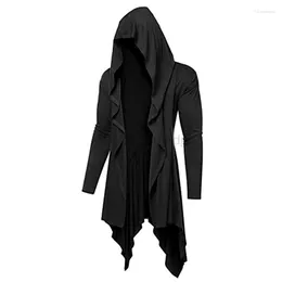 Men's Hoodies COLDKER Spring Long Hooded Cardigan Ruffle Shawl Collar Open Front Lightweight Drape Medieval Cape Overcoat With Pockets