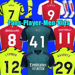 Saka 23 24 Koszulki z piłki nożnej ryżu Wersja gracz Smith Rowe Odegaard Saliba Timber Havertz G.jesus Arsen Jersey Martinelli 2023 2024 Koszulka piłkarska mężczyźni Scoks Kids Scoks