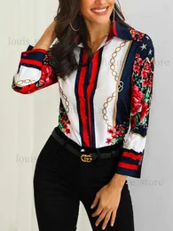 2019 frauen Mode Elegante Büro Look Arbeit Tragen Party Hemd Weibliche Tops Wochenende Floral Ketten Drucken Casual Bluse T230807