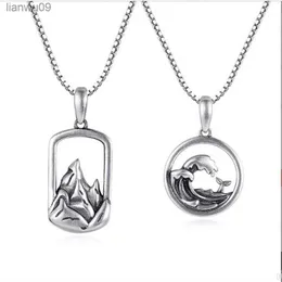New Fashion Couple Necklaces For Lover' Anniversary Gift Tide Mountain Ocean Pendant Women Men 925 Sterling Silver Necklace Lady L230704