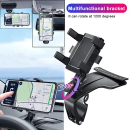 Suporte para celular multifuncional para carro 360 graus viseira de sol espelho montagem no painel suporte para GPS suporte para telefone cartão de estacionamento 281c