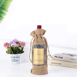 Natural Jute Burlap Wine Bottle Bag Window Champagne Packaging Presentväska för gästfestdekoration 14x30 cm