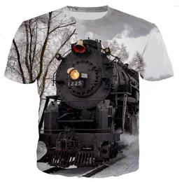 Camisetas masculinas verão moda impressão 3D trem a vapor camiseta juventude confortável top esportes casual manga curta