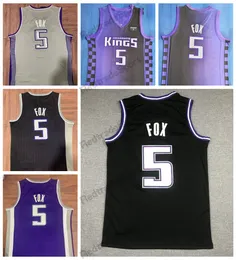 Mens 5 De'aaron Fox Basketball Jerseys Purple Black Shirts City Gray S-XXL